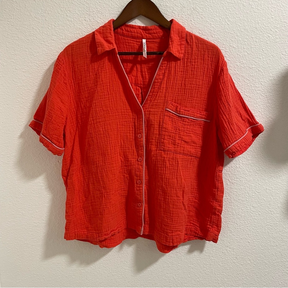 Soma Red Orange Cotton button down lounge shirt